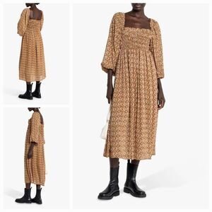 O.P.T. Savannah Square Neck Puff Sleeve Ditsy Floral Midi Peasant Dress Sz. L